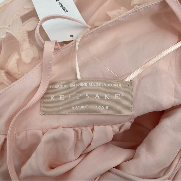 KEEPSAKE THE LABEL Offset Fit & Flare Dress Embroidered Ruffle Pink SZ 8 NWT - Picture 9 of 16